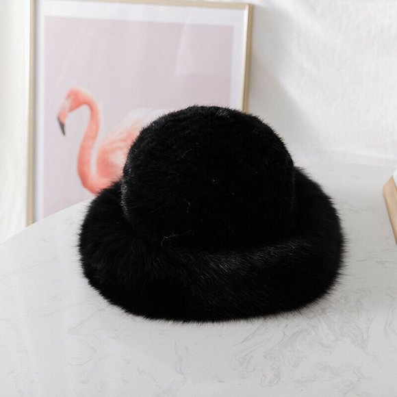 NWT Black Knitted real FOX Fur Trimmed FUR Hat- Stunning! - Picture 4 of 6